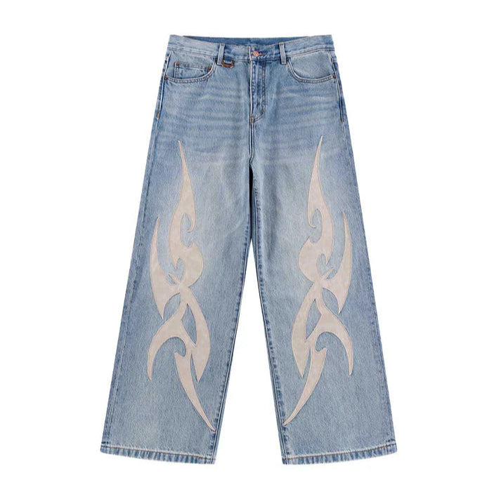 パンツ Tribal Leather Patch Baggy Denim Jeans Tribal Leather Patch Baggy Denim - Blue – POLEMO
