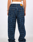 Monogram Logo Baggy Jeans - Dark Blue